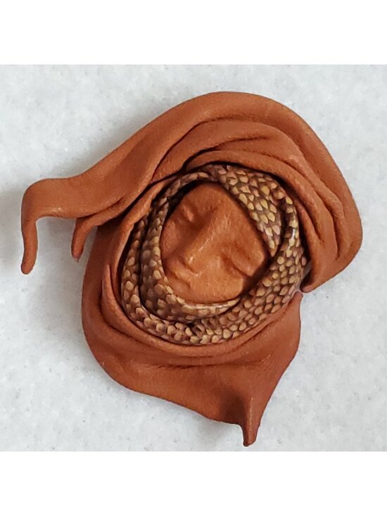Estate Jewelry - Lady Face Brooch 3D Brown Leather 2.5"